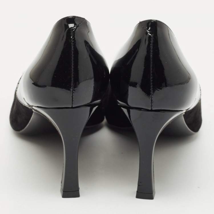 Pre Owned Roger Vivier Black Patent Leather and Suede Trompette Pumps Size 37.5