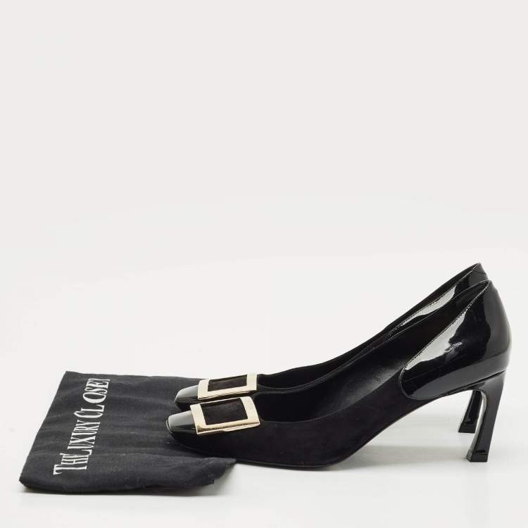 Pre Owned Roger Vivier Black Patent Leather and Suede Trompette Pumps Size 37.5