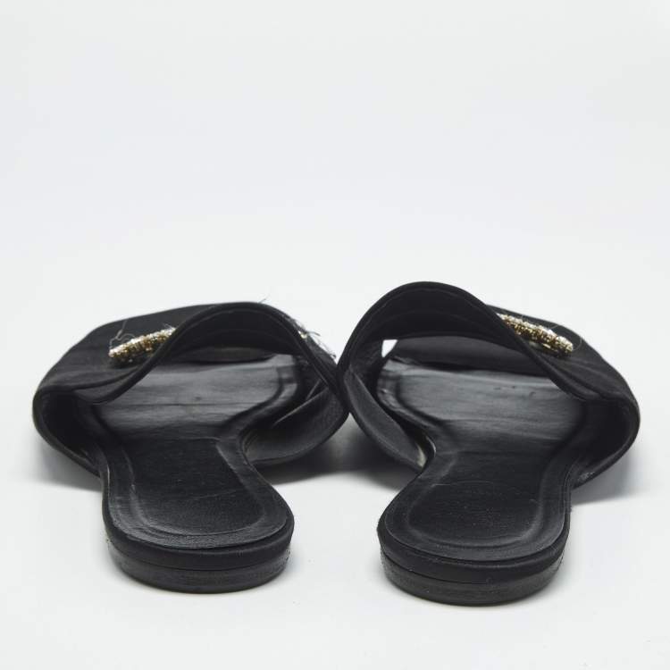 Pre Owned Roger Vivier Black Satin Crystal Embellished Slide Sandals Size 41