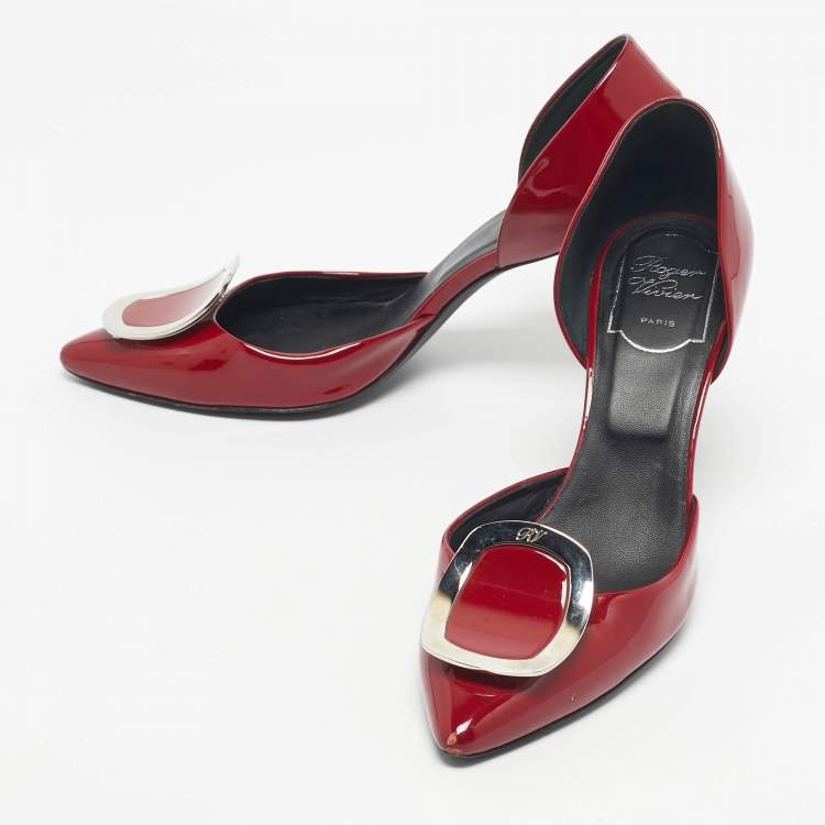 Pre Owned Roger Vivier Burgundy Patent Leather Trompette D'orsay Pumps Size 37.5