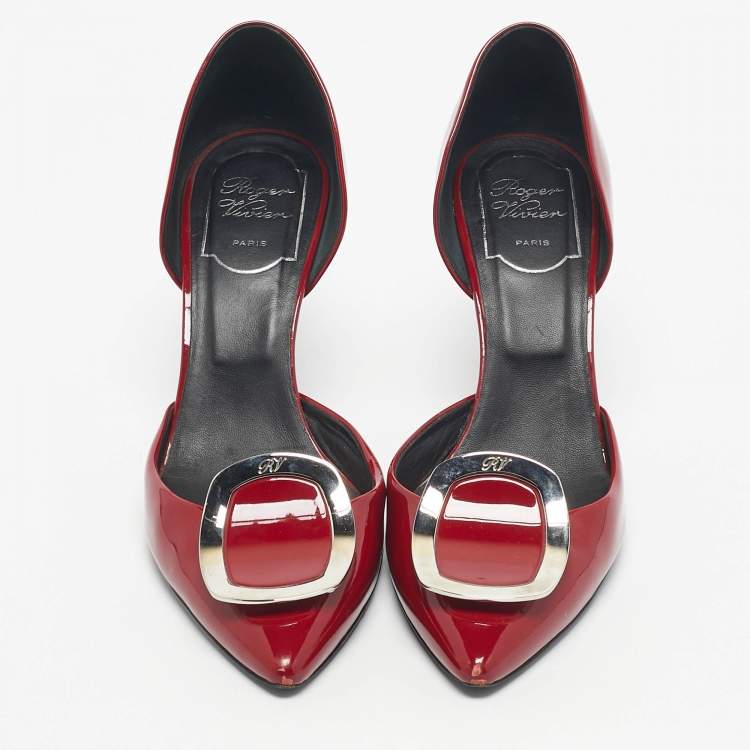 Pre Owned Roger Vivier Burgundy Patent Leather Trompette D'orsay Pumps Size 37.5
