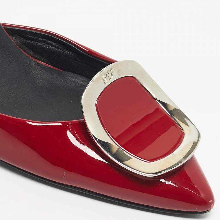 Pre Owned Roger Vivier Burgundy Patent Leather Trompette D'orsay Pumps Size 37.5