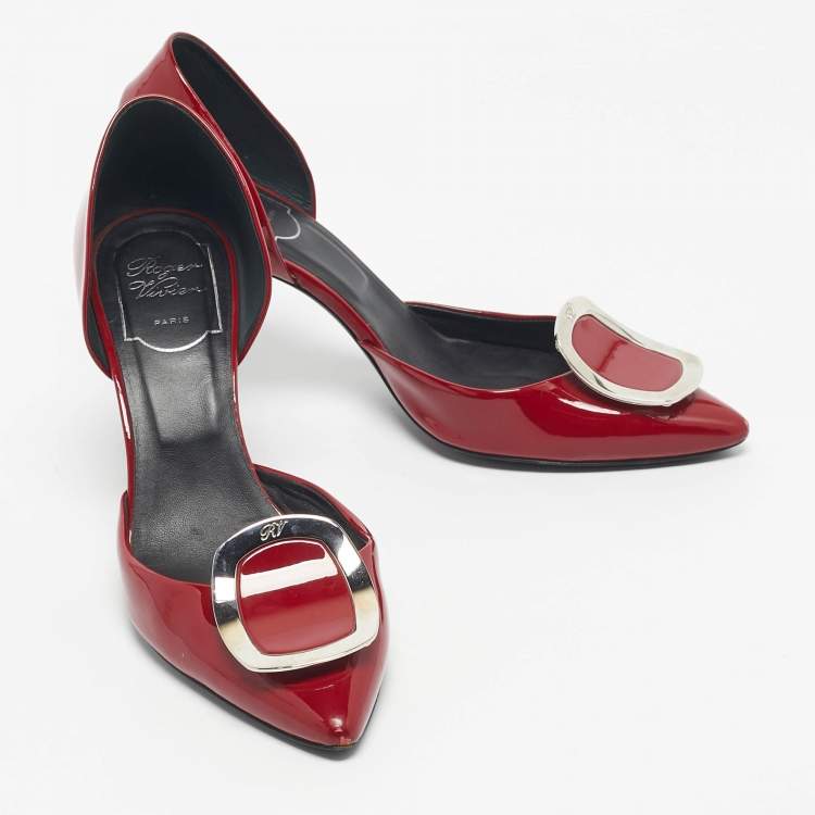 Pre Owned Roger Vivier Burgundy Patent Leather Trompette D'orsay Pumps Size 37.5