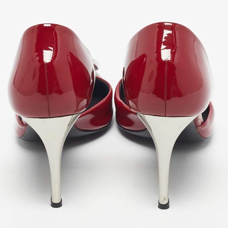 Pre Owned Roger Vivier Burgundy Patent Leather Trompette D'orsay Pumps Size 37.5