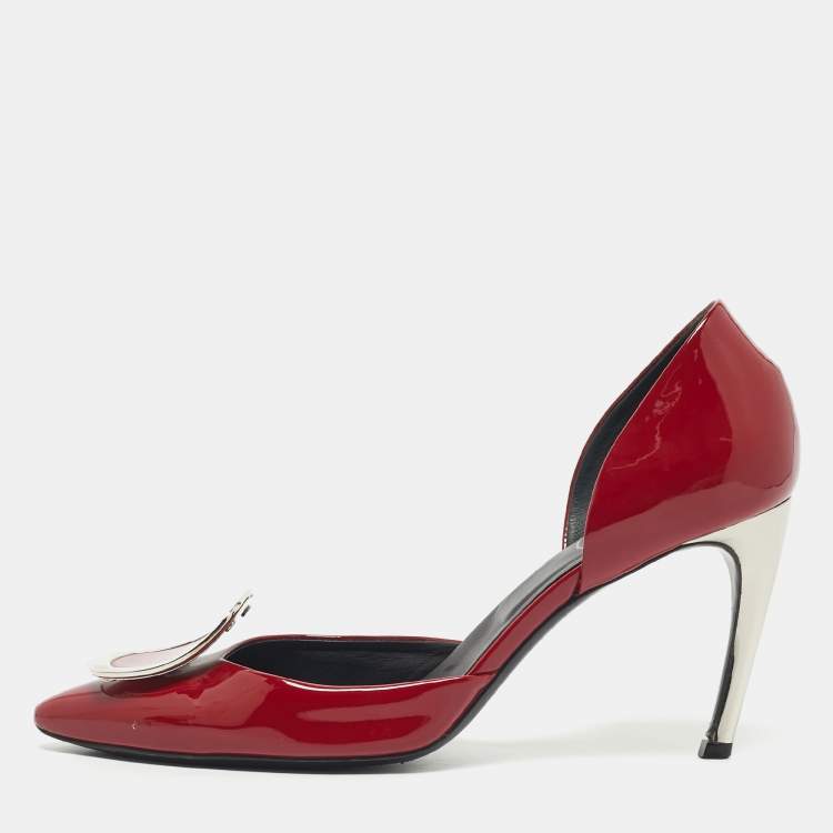 Pre Owned Roger Vivier Burgundy Patent Leather Trompette D'orsay Pumps Size 37.5