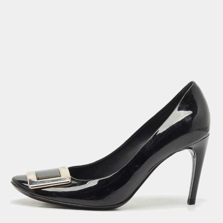 Pre Owned Roger Vivier Black Patent Leather Trompette Pumps Size 38