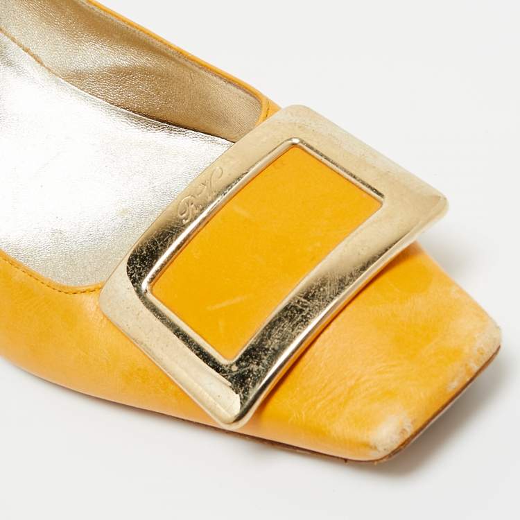 Pre Owned Roger Vivier Mustard Yellow Leather Belle Vivier Pumps Size 38