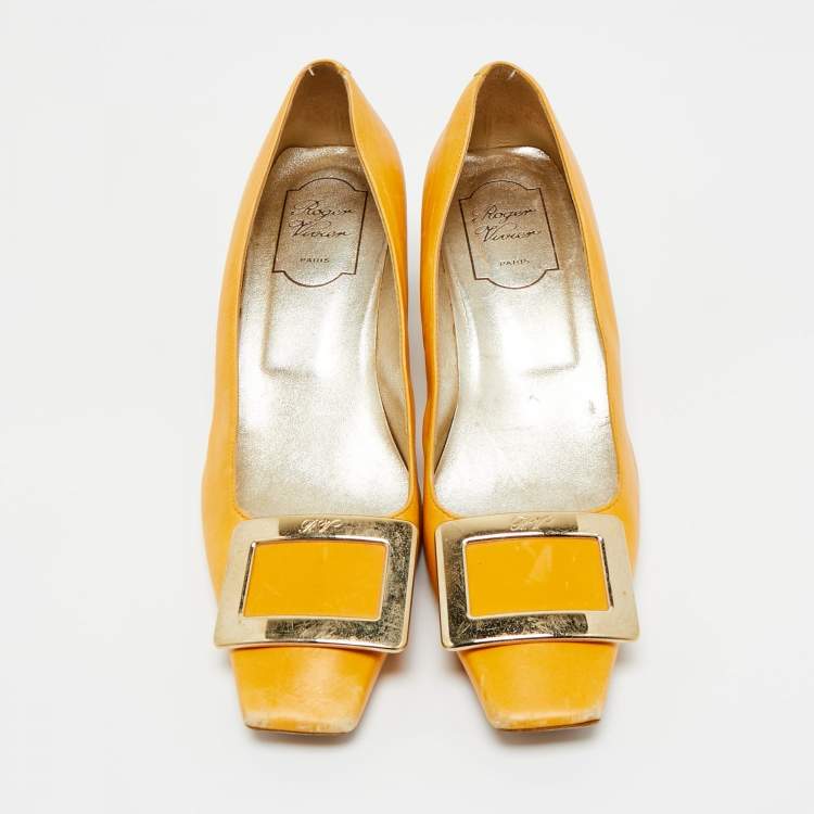 Pre Owned Roger Vivier Mustard Yellow Leather Belle Vivier Pumps Size 38