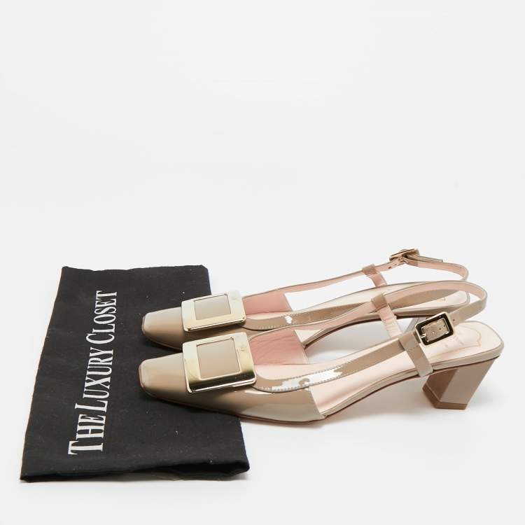 Pre Owned Roger Vivier Brown Patent Leather Trompette Slingback Pumps Size 38