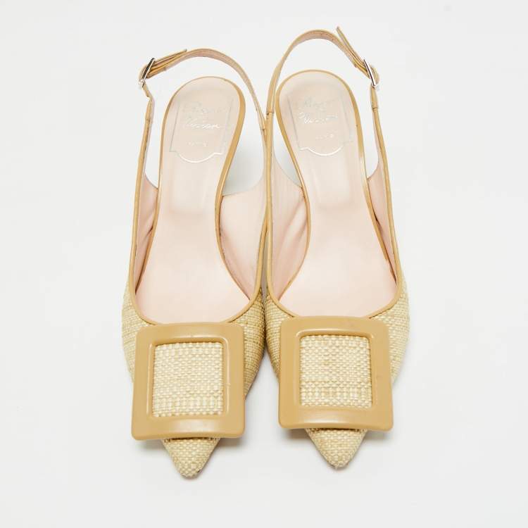Pre Owned Roger Vivier Green Raffia Belle Vivier Slingback Pumps Size 37.5 