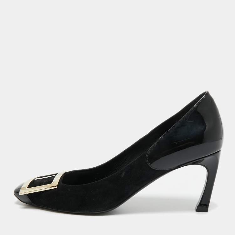 Pre Owned Roger Vivier Black Patent Leather and Suede Trompette Pumps Size 36