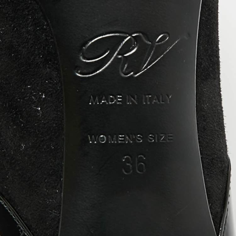 Pre Owned Roger Vivier Black Patent Leather and Suede Trompette Pumps Size 36