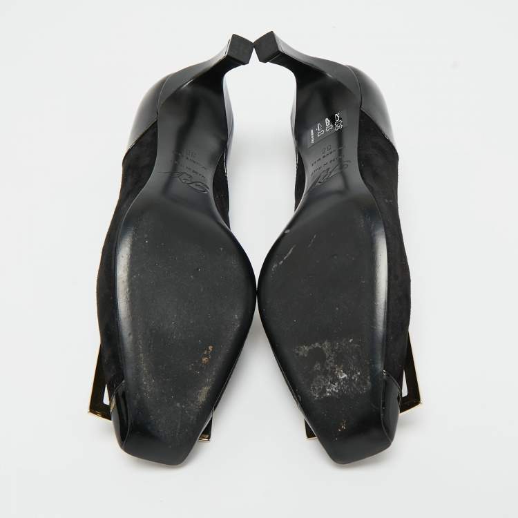 Pre Owned Roger Vivier Black Patent Leather and Suede Trompette Pumps Size 36