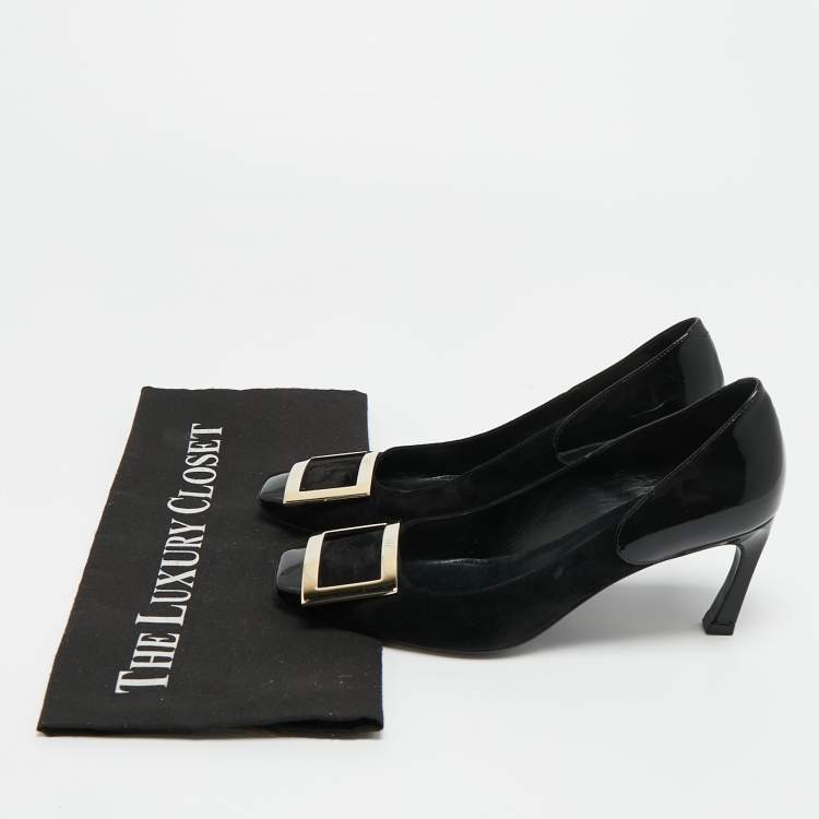 Pre Owned Roger Vivier Black Patent Leather and Suede Trompette Pumps Size 36