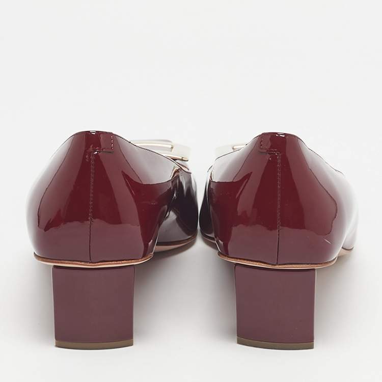 Pre Owned Roger Vivier Burgundy Patent Leather Trompette Pumps Size 41