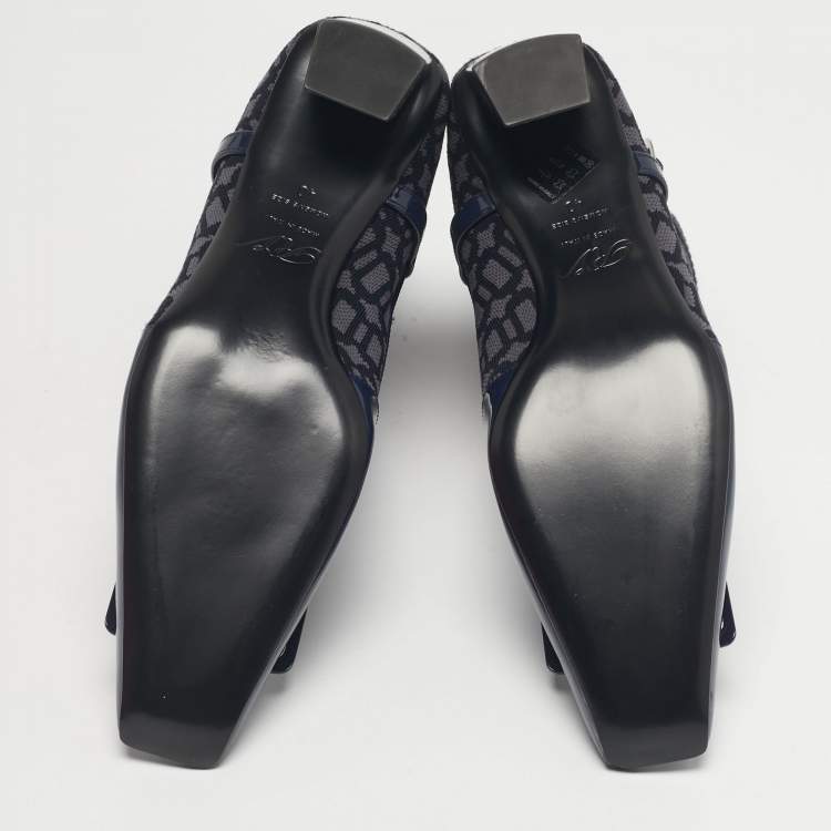 Pre Owned Roger Vivier Navy Blue Patent Leather and Knit Fabric Belle Vivier Sock Boots Size 40