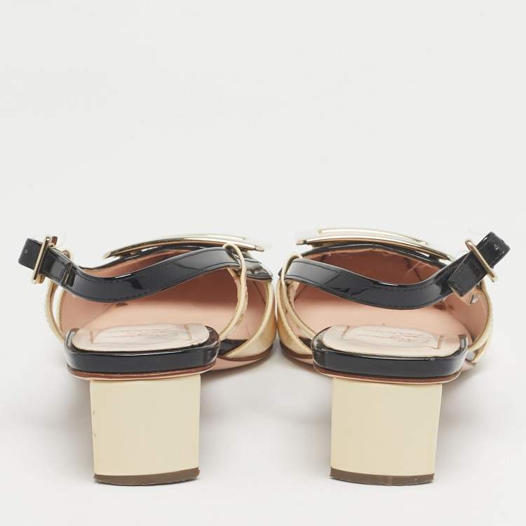 Pre Owned Roger Vivier Cream/Black Patent Leather Belle Vivier Slingback Pumps Size 36