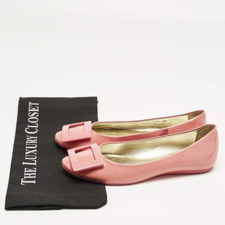 Pre Owned Roger Vivier Pink Patent Leather Gommette Ballet Flats Size 37