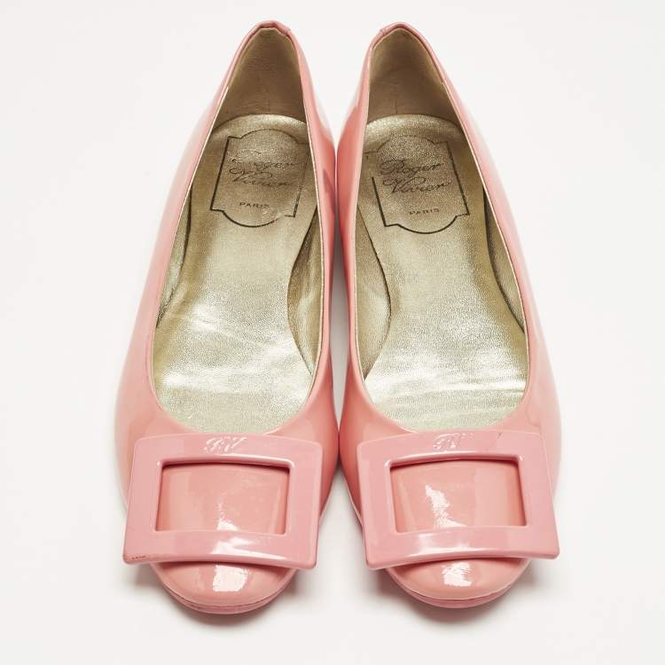 Pre Owned Roger Vivier Pink Patent Leather Gommette Ballet Flats Size 37