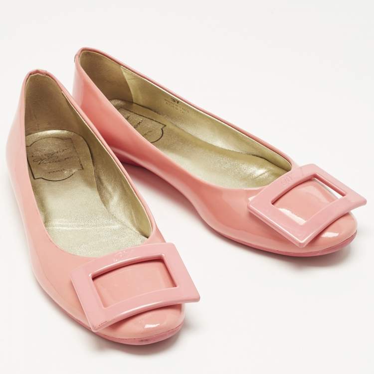 Pre Owned Roger Vivier Pink Patent Leather Gommette Ballet Flats Size 37