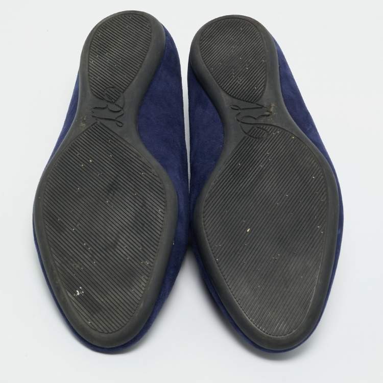 Pre Owned Roger Vivier Navy Blue Suede Crystal Embellished Ballet Flats Size 38