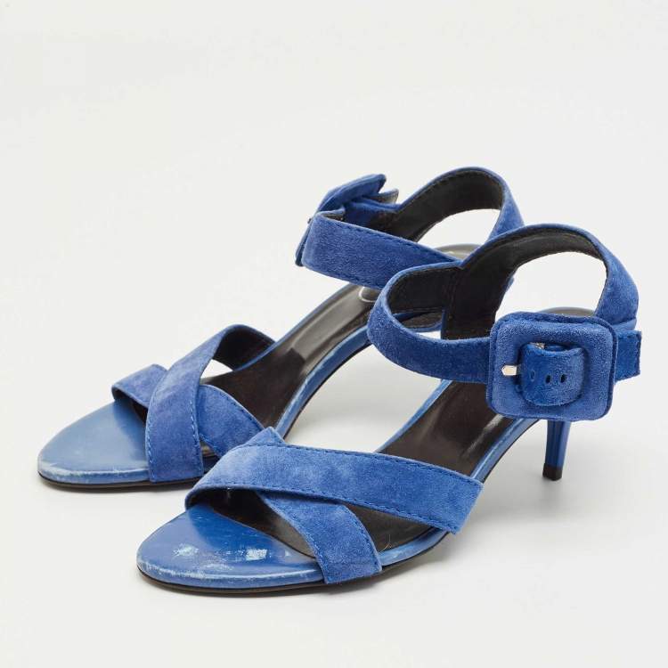 Pre Owned Roger Vivier Blue Suede Crisscross Ankle Strap Sandals Size 35