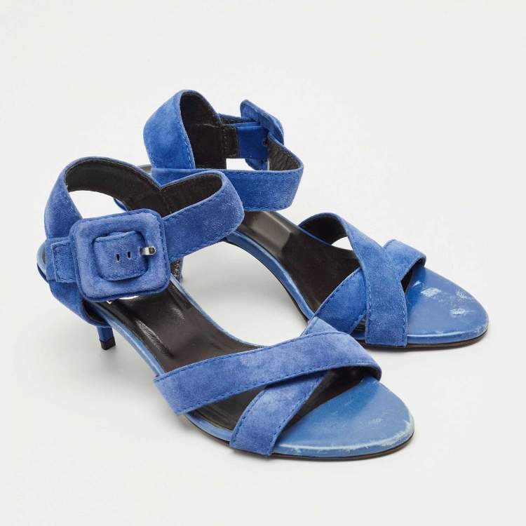 Pre Owned Roger Vivier Blue Suede Crisscross Ankle Strap Sandals Size 35