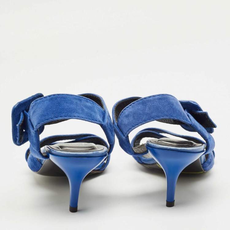 Pre Owned Roger Vivier Blue Suede Crisscross Ankle Strap Sandals Size 35