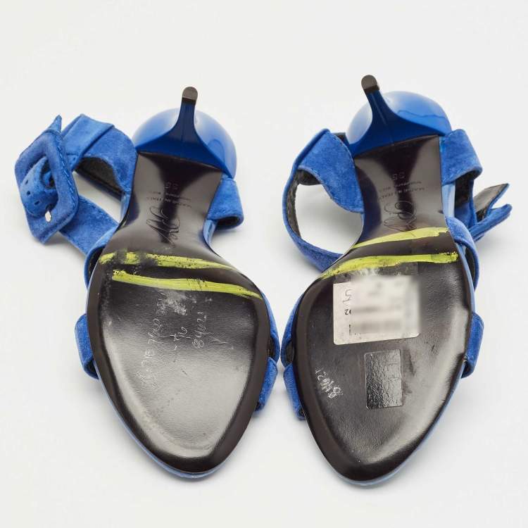 Pre Owned Roger Vivier Blue Suede Crisscross Ankle Strap Sandals Size 35