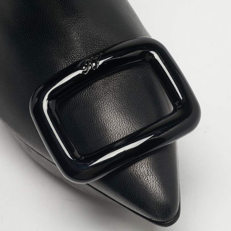 Pre Owned Roger Vivier Black Leather Viv' Choc Rouches Cuissards Knee Length Boots Size 37