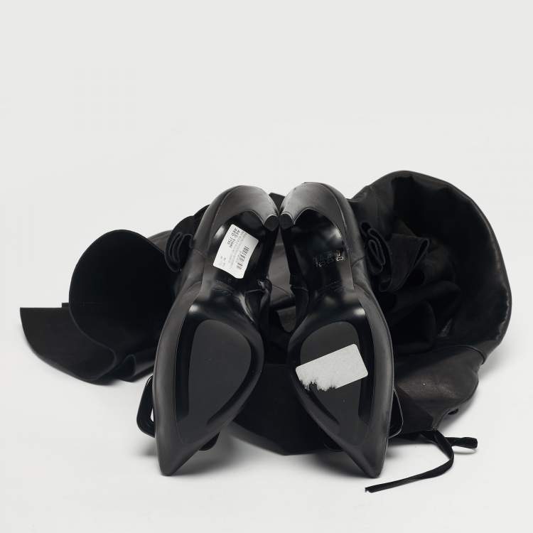 Pre Owned Roger Vivier Black Leather Viv' Choc Rouches Cuissards Knee Length Boots Size 37