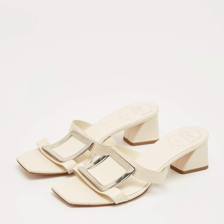 Pre Owned Roger Vivier Cream Leather Bikiviv Sandals Size 40.5