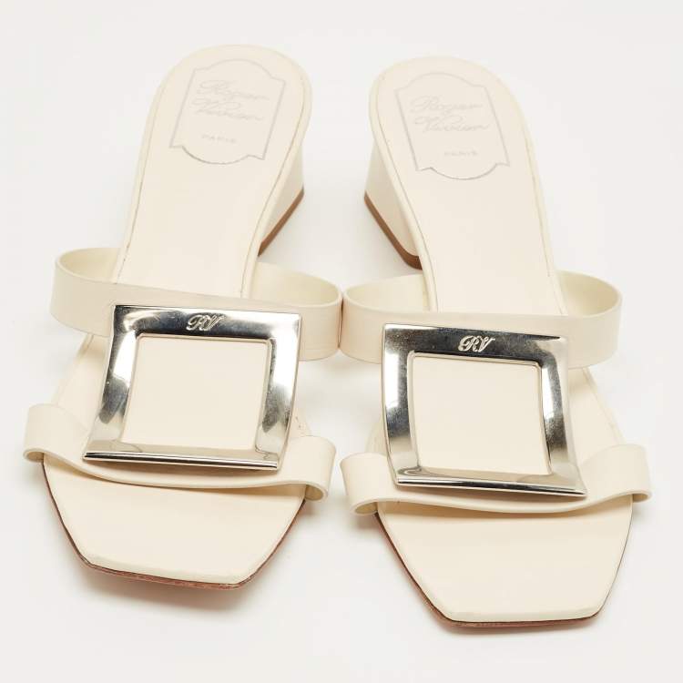 Pre Owned Roger Vivier Cream Leather Bikiviv Sandals Size 40.5