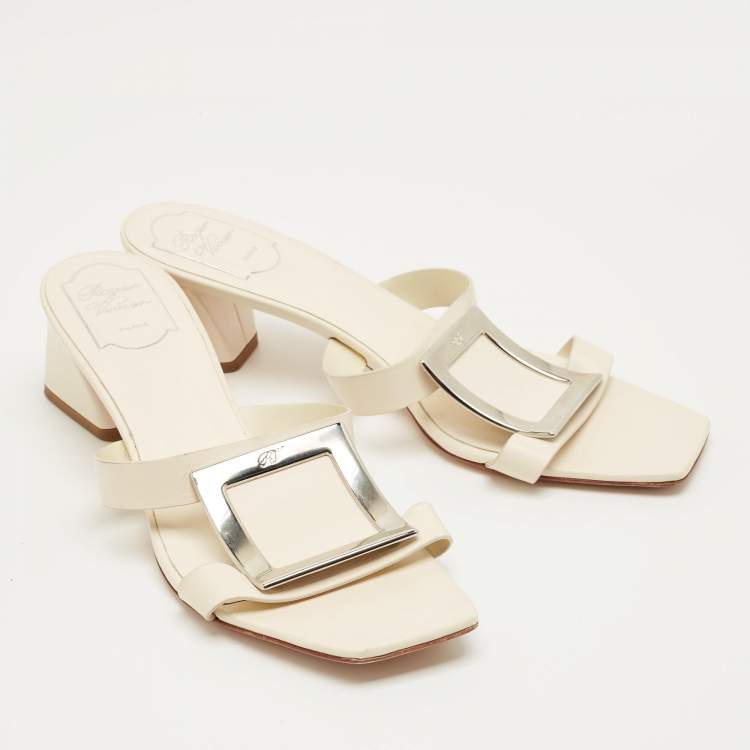 Pre Owned Roger Vivier Cream Leather Bikiviv Sandals Size 40.5