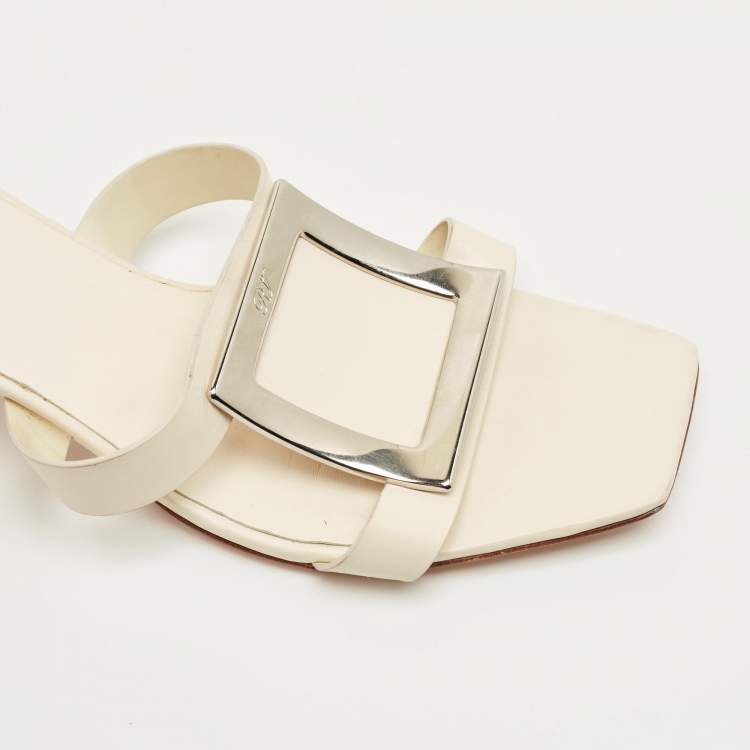 Pre Owned Roger Vivier Cream Leather Bikiviv Sandals Size 40.5