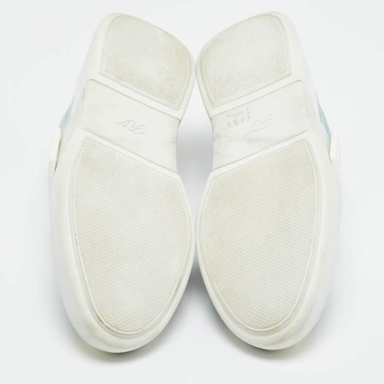 Pre Owned Roger Vivier White/Blue Denim and Leather Viv Skate Sneakers Size 39