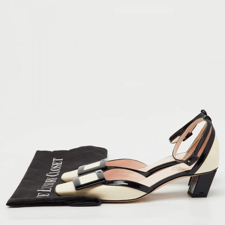 Pre Owned Roger Vivier White/Black Patent Leather Belle Vivier Ankle Strap Pumps Size 36