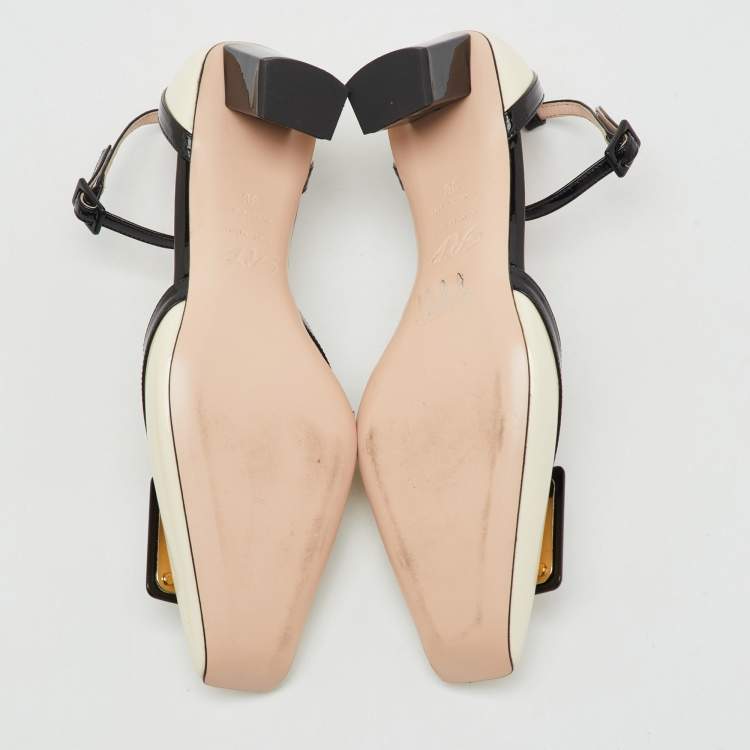 Pre Owned Roger Vivier White/Black Patent Leather Belle Vivier Ankle Strap Pumps Size 36