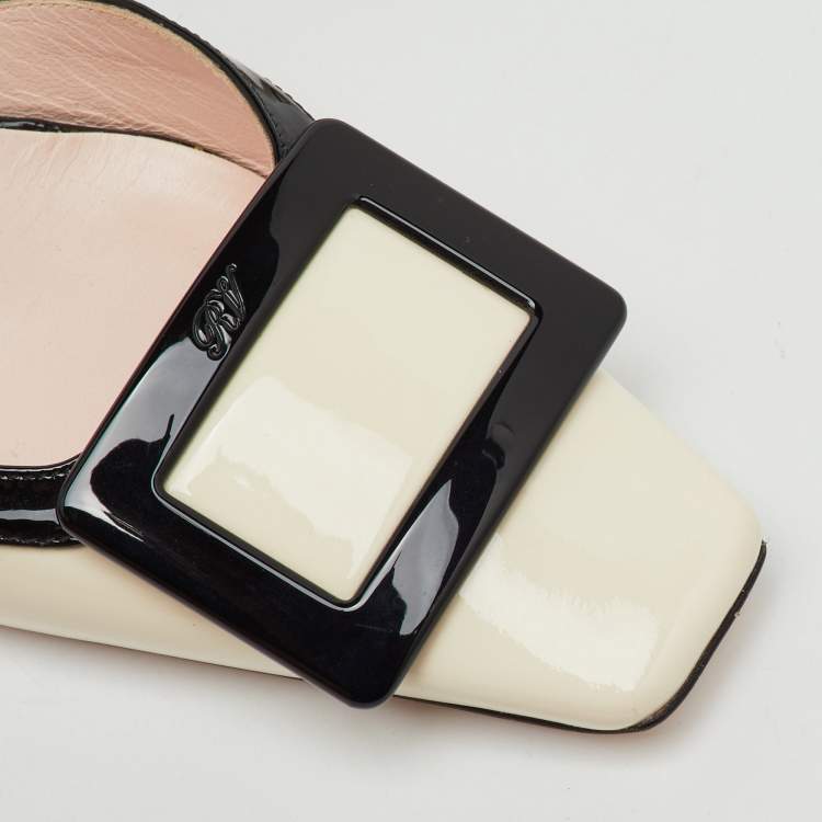 Pre Owned Roger Vivier White/Black Patent Leather Belle Vivier Ankle Strap Pumps Size 36