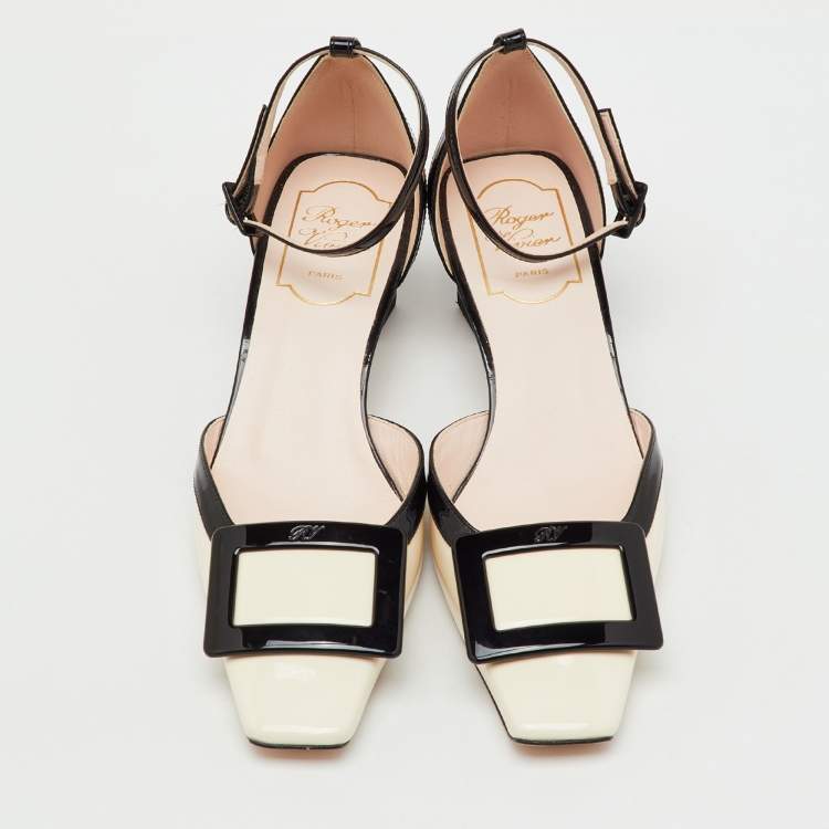 Pre Owned Roger Vivier White/Black Patent Leather Belle Vivier Ankle Strap Pumps Size 36