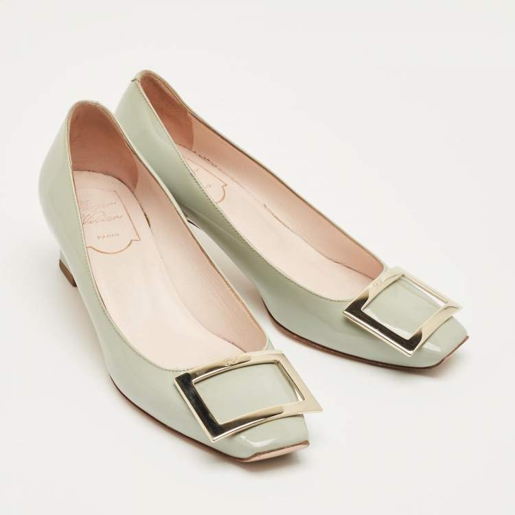 Pre Owned Roger Vivier Grey Patent Leather Trompette Pumps Size 36