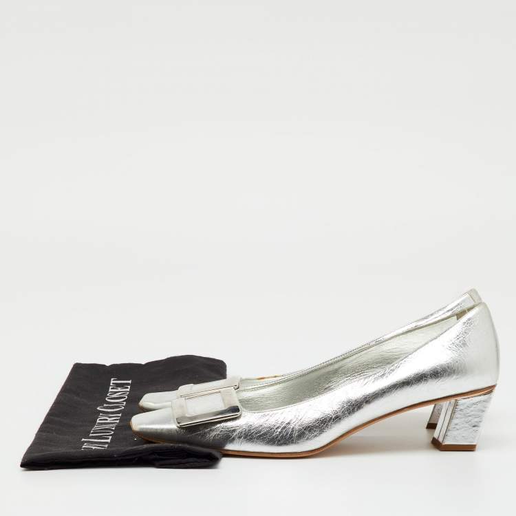 Pre Owned Roger Vivier Silver Metalic Leather Belle Vivier Pumps Size 39