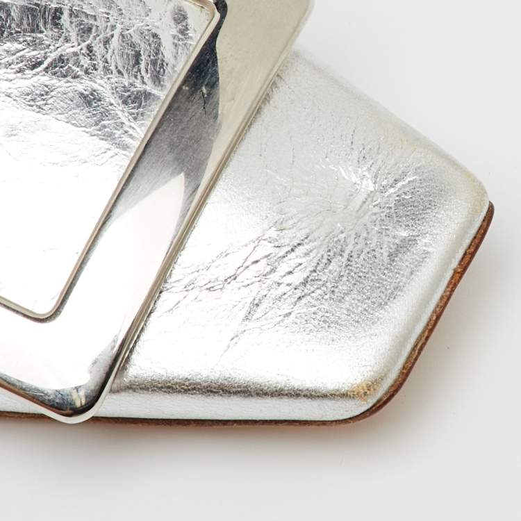 Pre Owned Roger Vivier Silver Metalic Leather Belle Vivier Pumps Size 39