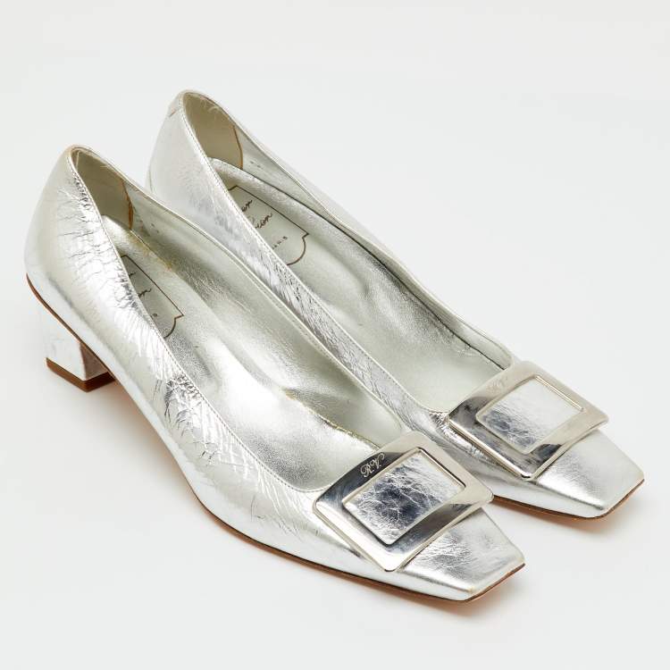 Pre Owned Roger Vivier Silver Metalic Leather Belle Vivier Pumps Size 39