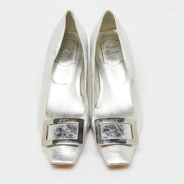 Pre Owned Roger Vivier Silver Metalic Leather Belle Vivier Pumps Size 39