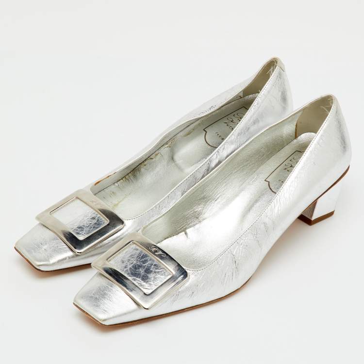 Pre Owned Roger Vivier Silver Metalic Leather Belle Vivier Pumps Size 39