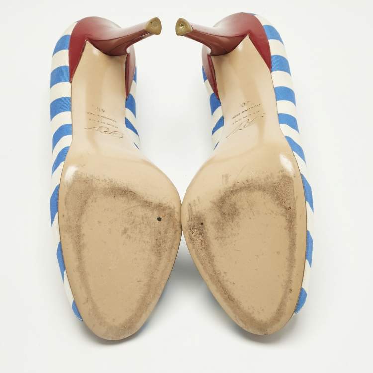 Pre Owned Roger Vivier Grey/Navy Blue Canvas Vivier Trompette Pumps Size 40