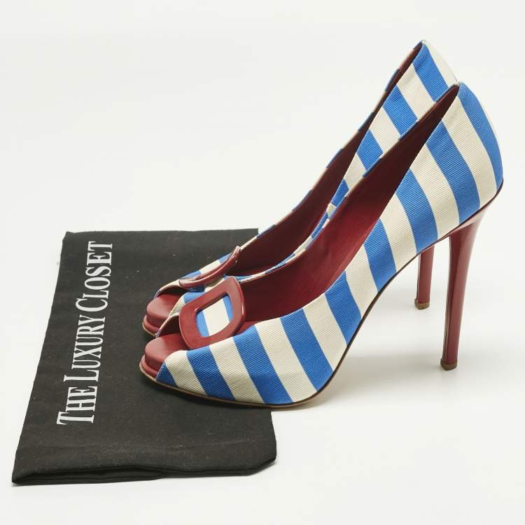 Pre Owned Roger Vivier Grey/Navy Blue Canvas Vivier Trompette Pumps Size 40