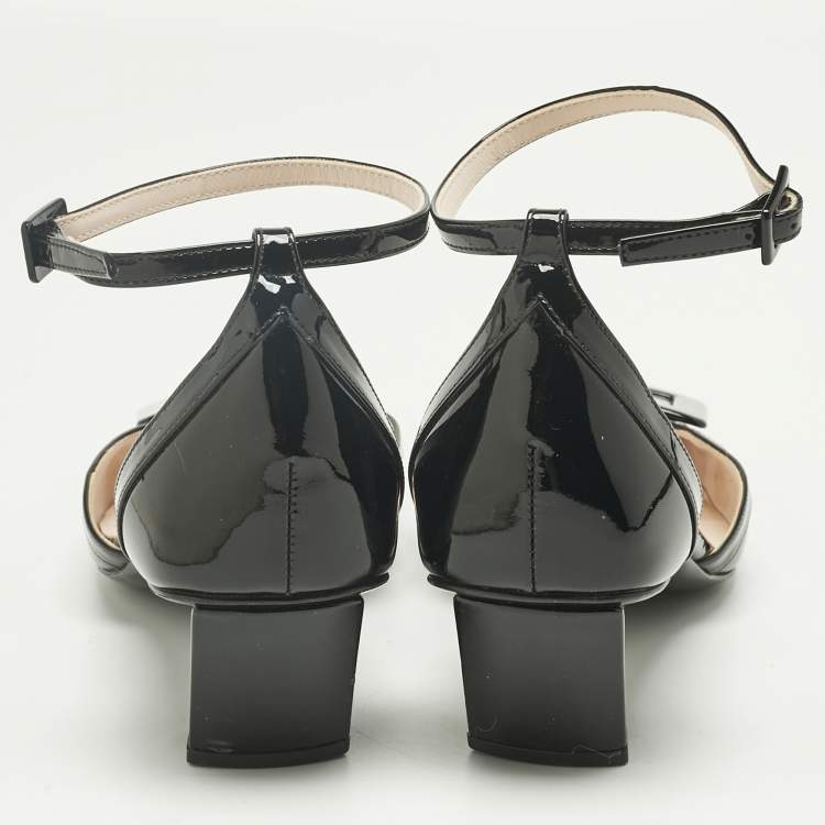 Pre Owned Roger Vivier Black Patent Leather Belle Vivier Ankle Strap Pumps Size 37.5