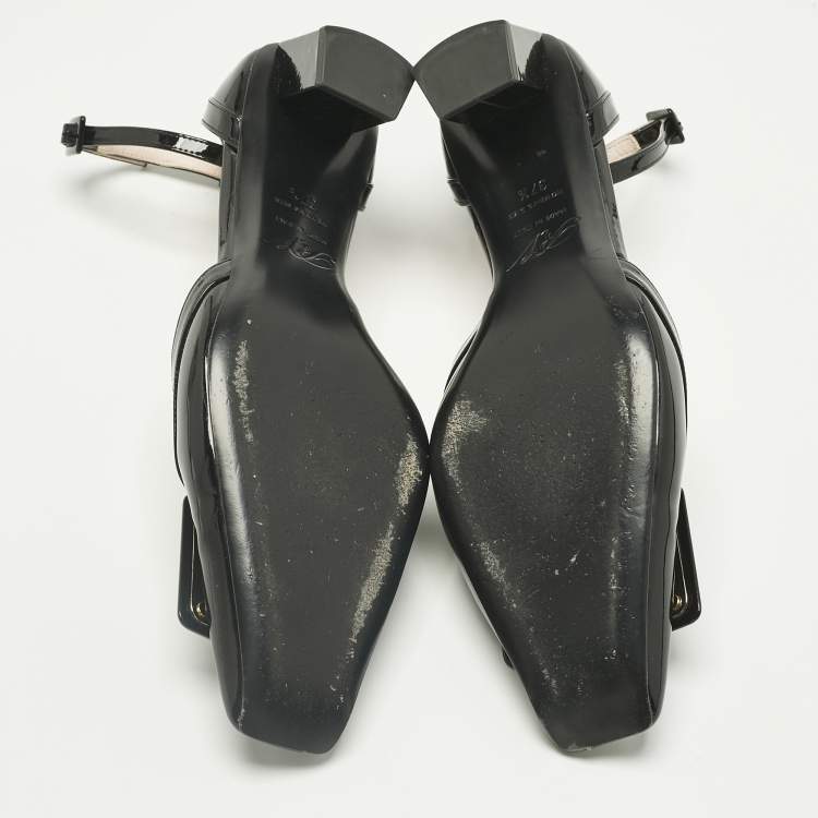 Pre Owned Roger Vivier Black Patent Leather Belle Vivier Ankle Strap Pumps Size 37.5